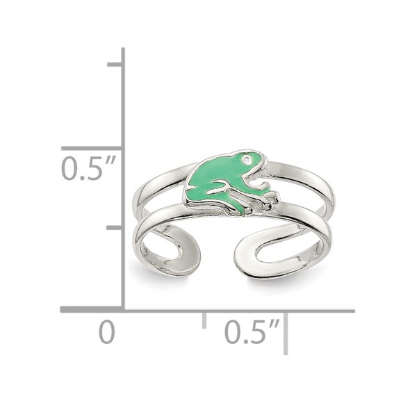 925 Sterling Silver Green Enameled Frog Toe Ring - Picture 3 of 6
